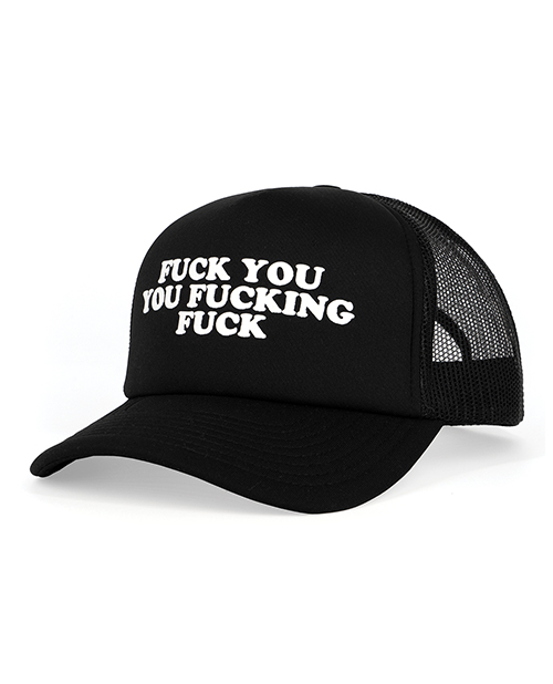 Wood Rocket Fuck You You Fucking Fuck Trucker Hat - Black 