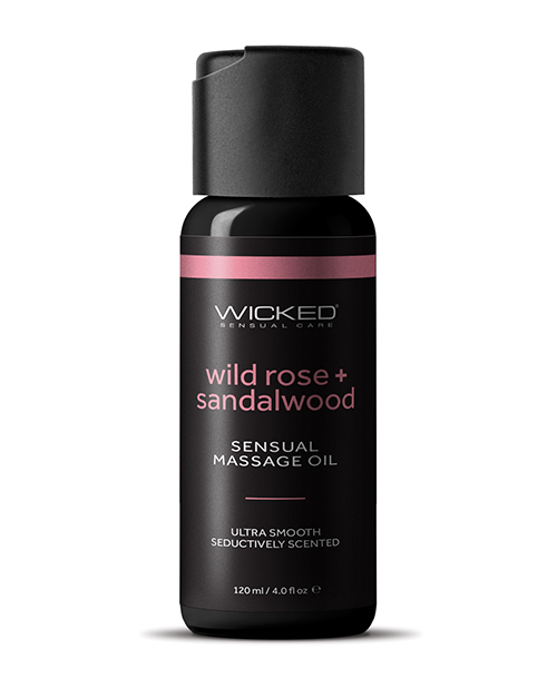 Wicked Sensual Care Wild Rose and Sandalwood Massage Oil - 4 oz Bottle