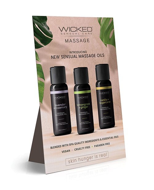PROMO Wicked Sensual Care Massage Oil Countertop Easel Card