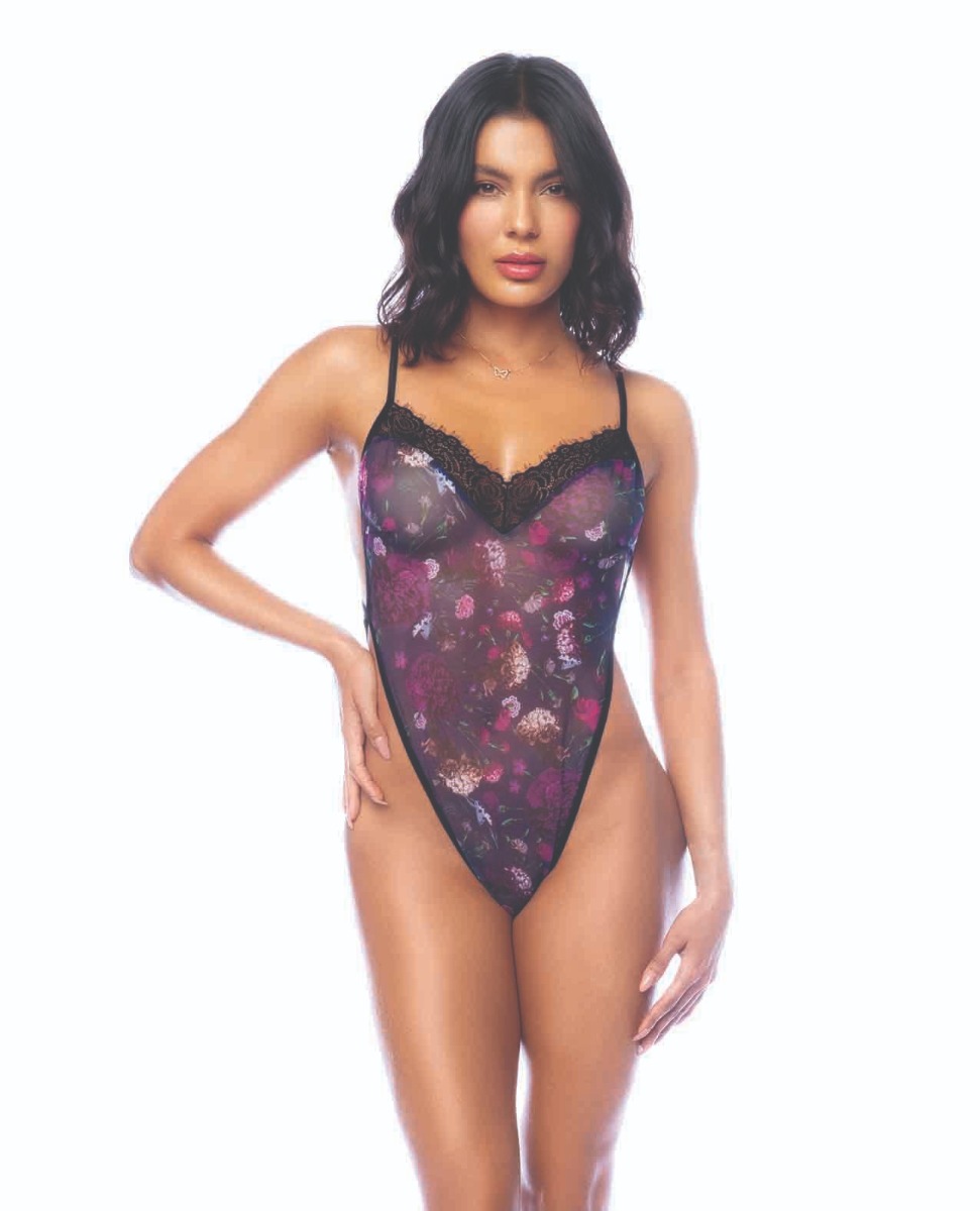 Night Butterfly Bodysuit w/Hook and Eye Crotch Closure - Black S/M