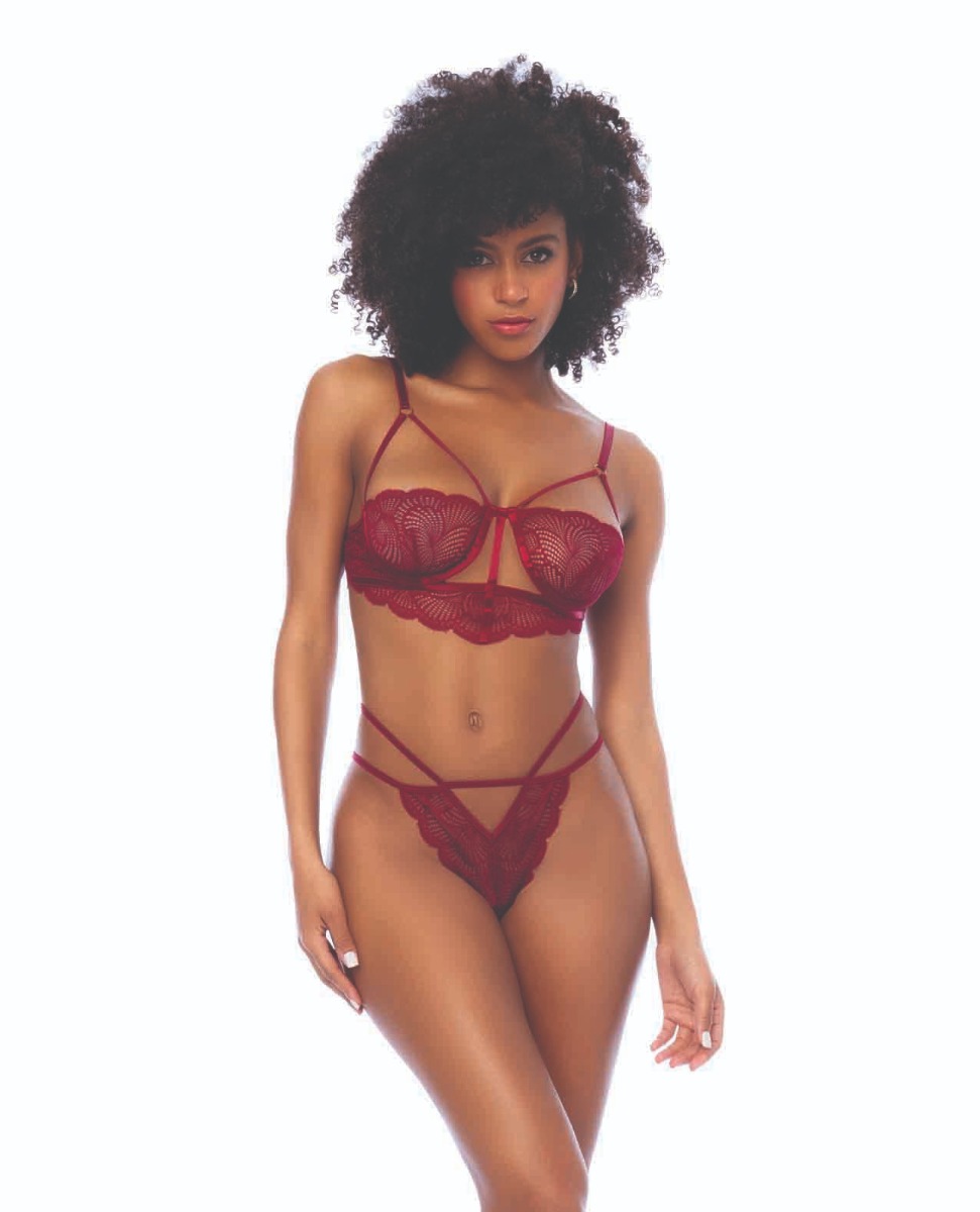 Lace Underwire Top w/Thong 2 pc Set - Rosewood L/XL